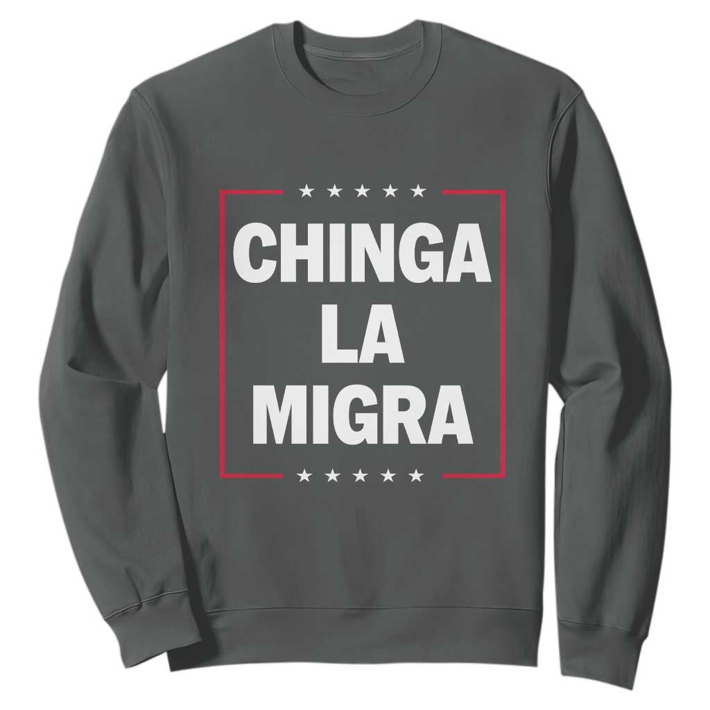 Funny Chinga La Migra Sweatshirt Star Stripes TS11 Dark Heather Print Your Wear