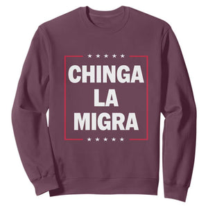 Funny Chinga La Migra Sweatshirt Star Stripes TS11 Maroon Print Your Wear