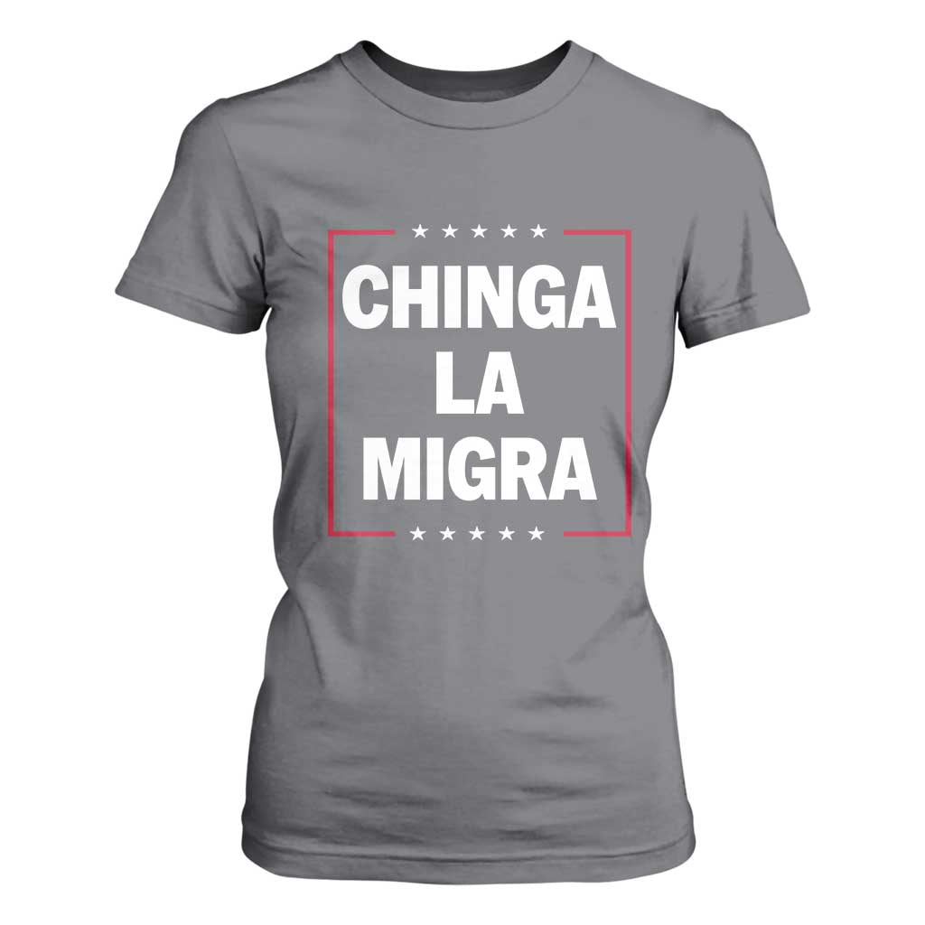 Funny Chinga La Migra T Shirt For Women Star Stripes TS11 Charcoal Print Your Wear