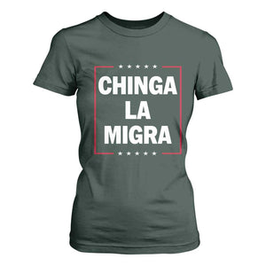 Funny Chinga La Migra T Shirt For Women Star Stripes TS11 Dark Forest Green Print Your Wear