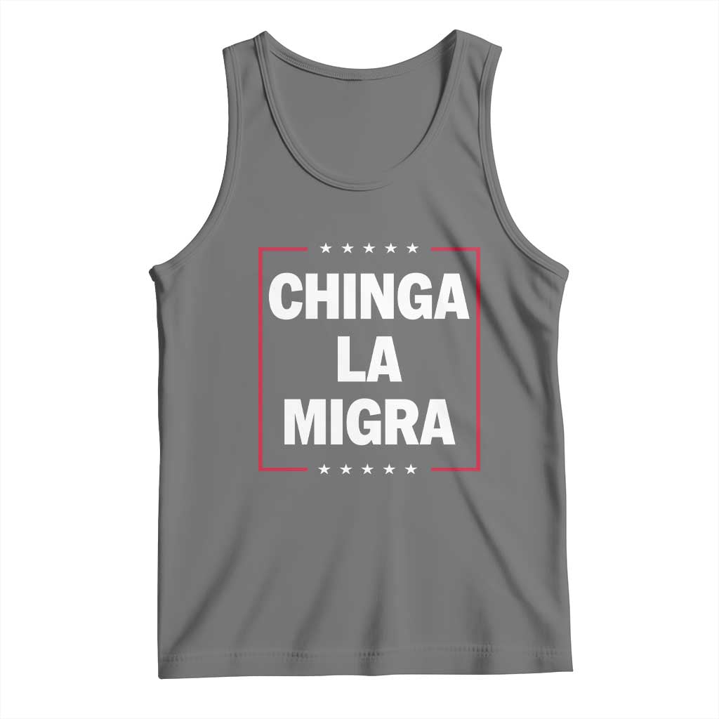 Funny Chinga La Migra Tank Top Star Stripes TS11 Black Heather Print Your Wear