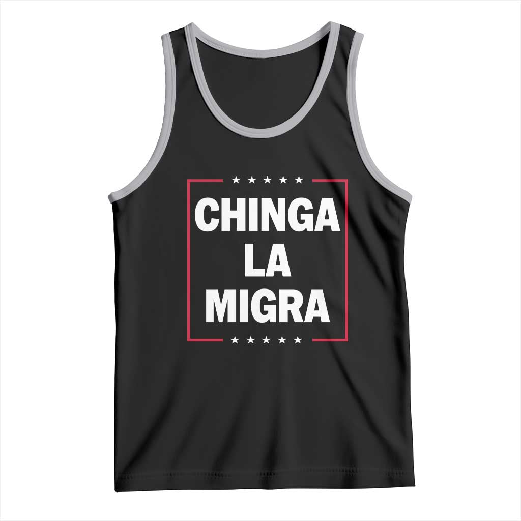 Funny Chinga La Migra Tank Top Star Stripes TS11 Black Athletic Heather Print Your Wear