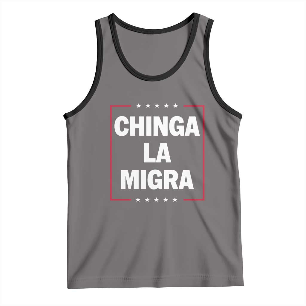Funny Chinga La Migra Tank Top Star Stripes TS11 Deep Heather Black Print Your Wear