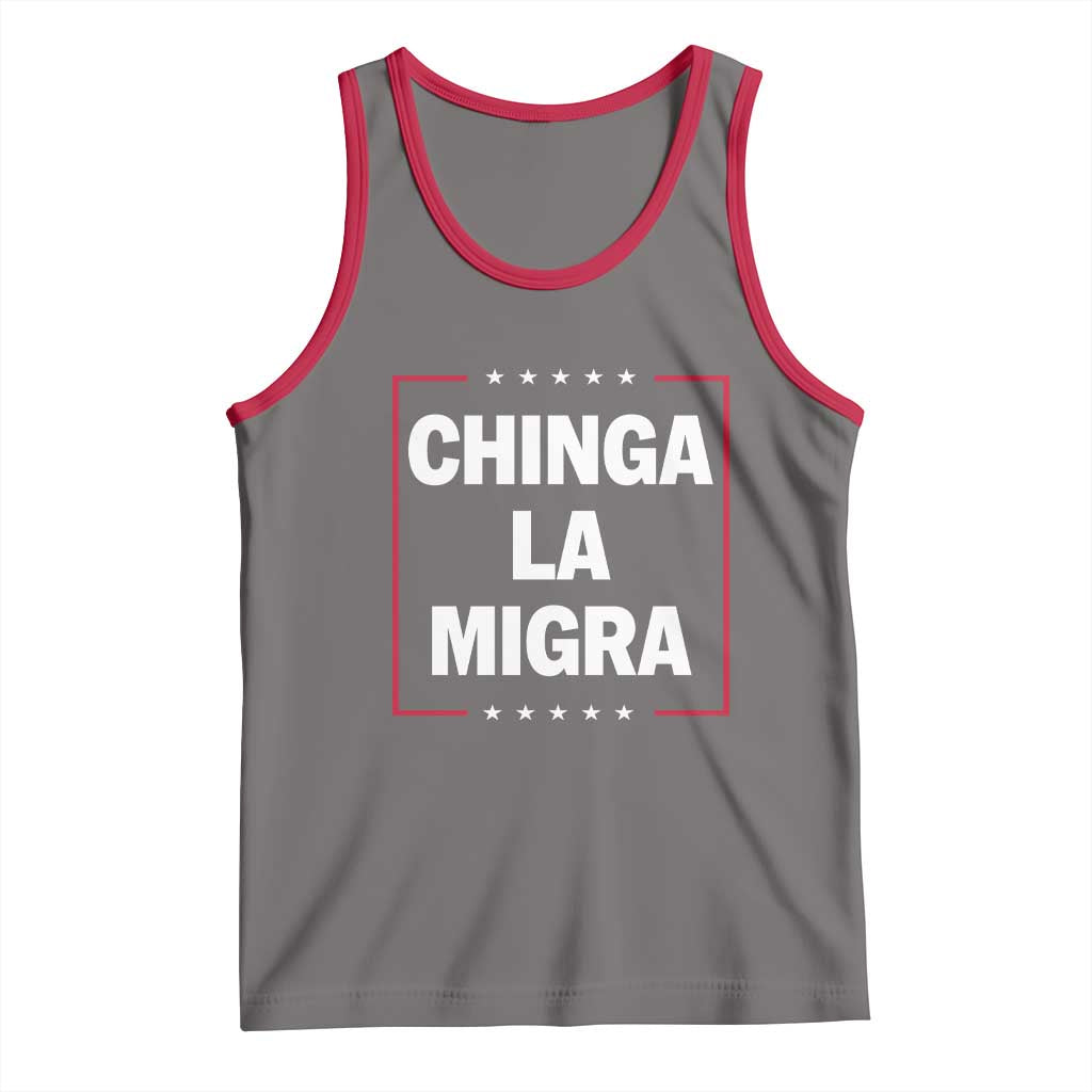 Funny Chinga La Migra Tank Top Star Stripes TS11 Deep Heather Red Print Your Wear
