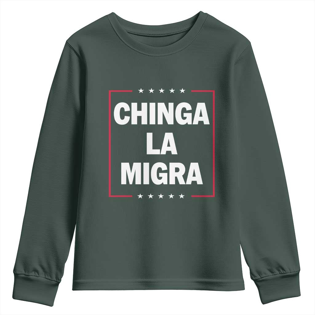 Funny Chinga La Migra Youth Sweatshirt Star Stripes TS11 Dark Forest Green Print Your Wear