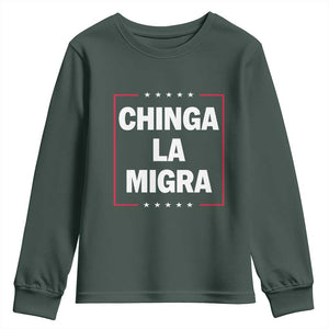 Funny Chinga La Migra Youth Sweatshirt Star Stripes TS11 Dark Forest Green Print Your Wear