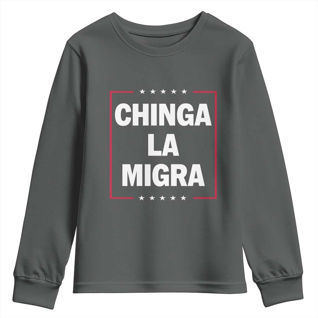 Funny Chinga La Migra Youth Sweatshirt Star Stripes TS11 Dark Heather Print Your Wear