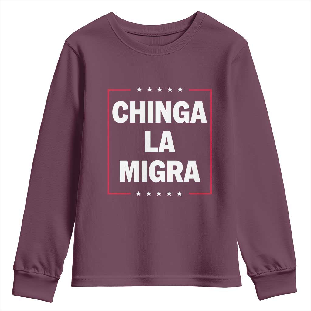 Funny Chinga La Migra Youth Sweatshirt Star Stripes TS11 Maroon Print Your Wear