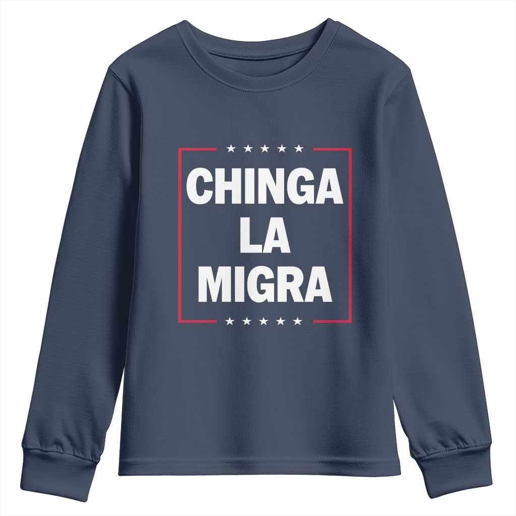 Funny Chinga La Migra Youth Sweatshirt Star Stripes TS11 Navy Print Your Wear
