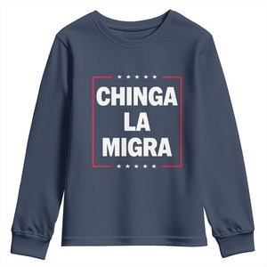 Funny Chinga La Migra Youth Sweatshirt Star Stripes TS11 Navy Print Your Wear