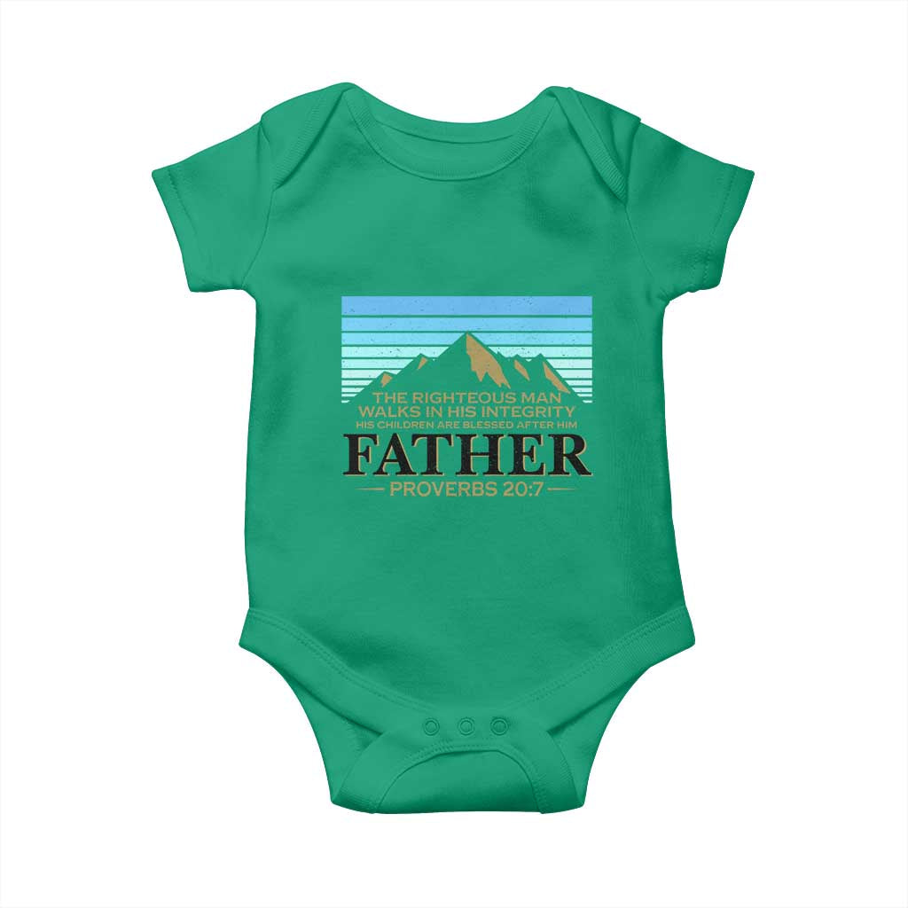 Funny Christian Father Baby Onesie The Righteous Man Walks In His Integrity Fathers Day TS11 Irish Green Print Your Wear