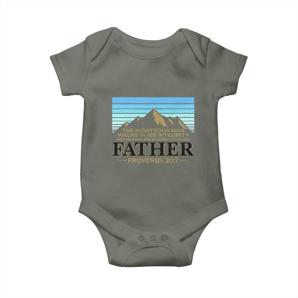 Funny Christian Father Baby Onesie The Righteous Man Walks In His Integrity Fathers Day TS11 Military Green Print Your Wear