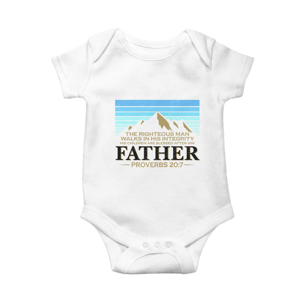 Funny Christian Father Baby Onesie The Righteous Man Walks In His Integrity Fathers Day TS11 White Print Your Wear