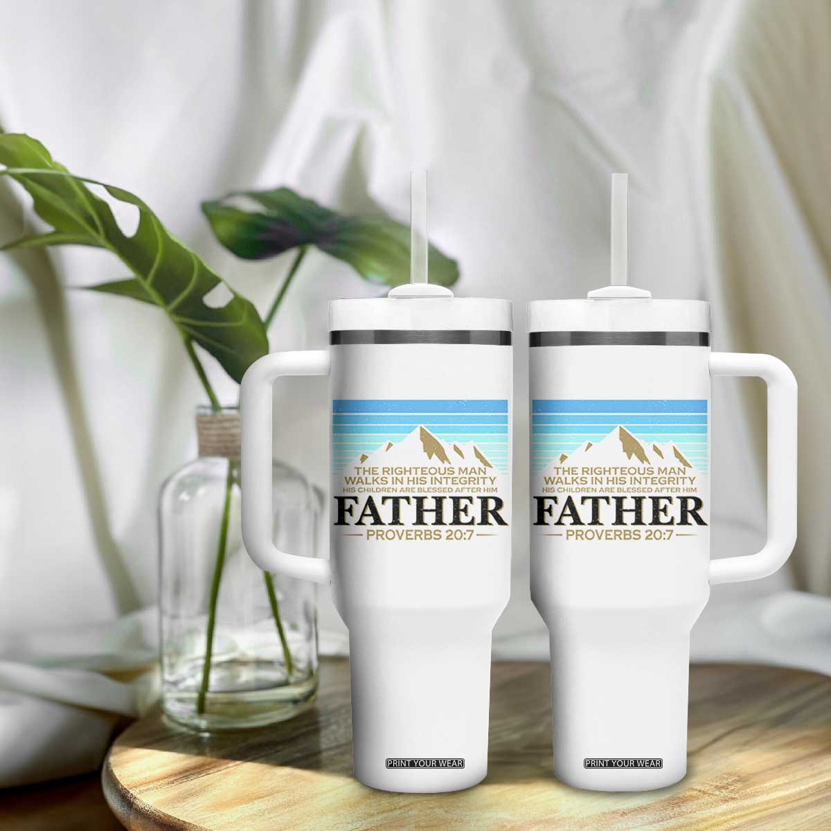 Funny Christian Father Tumbler With Handle The Righteous Man Walks In His Integrity Fathers Day TS11 Print Your Wear