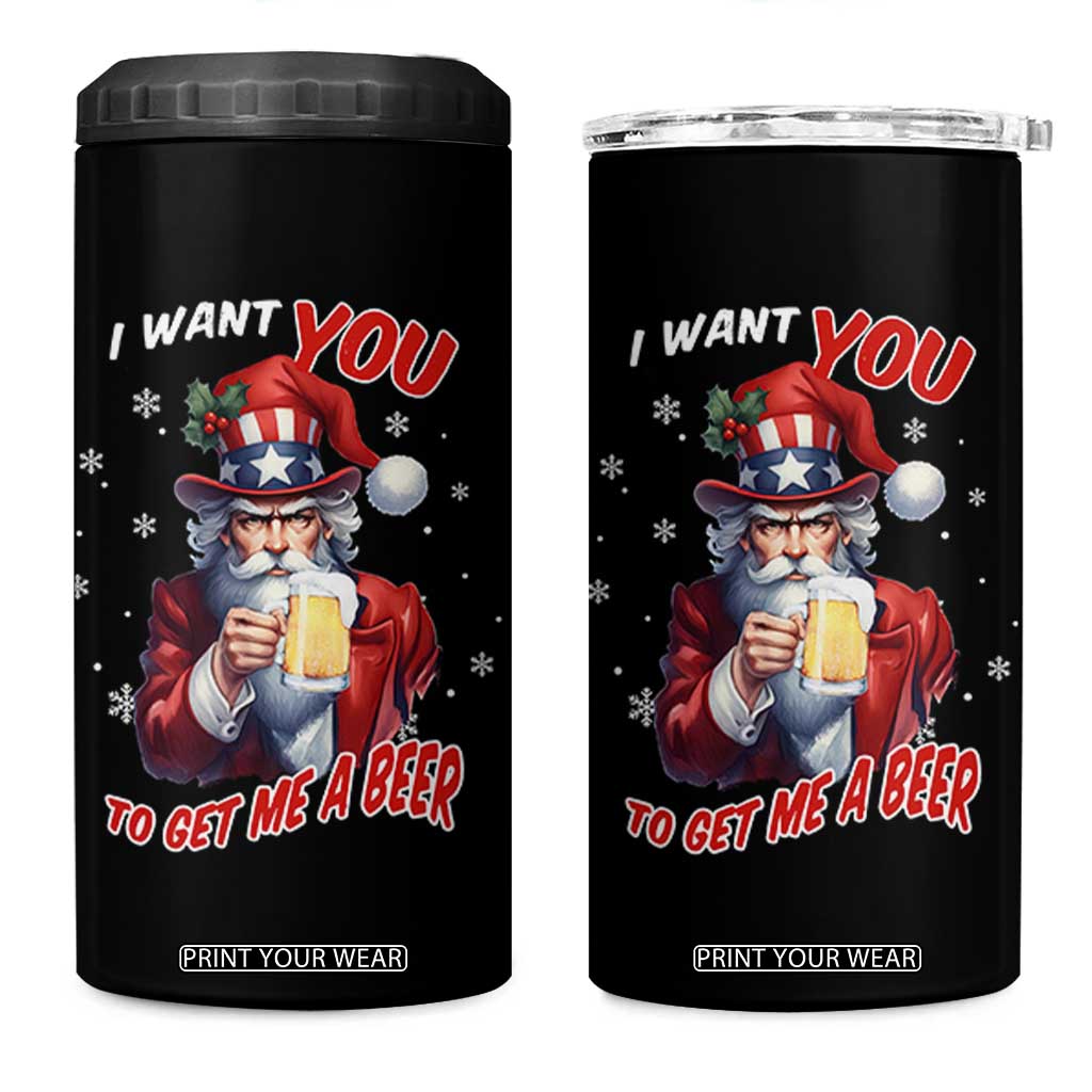 Funny Christmas Beer 4 in 1 Can Cooler Tumbler I Want You To Get Me A Beer Santa Uncle Sam TS11 One Size: 16 oz Black Print Your Wear