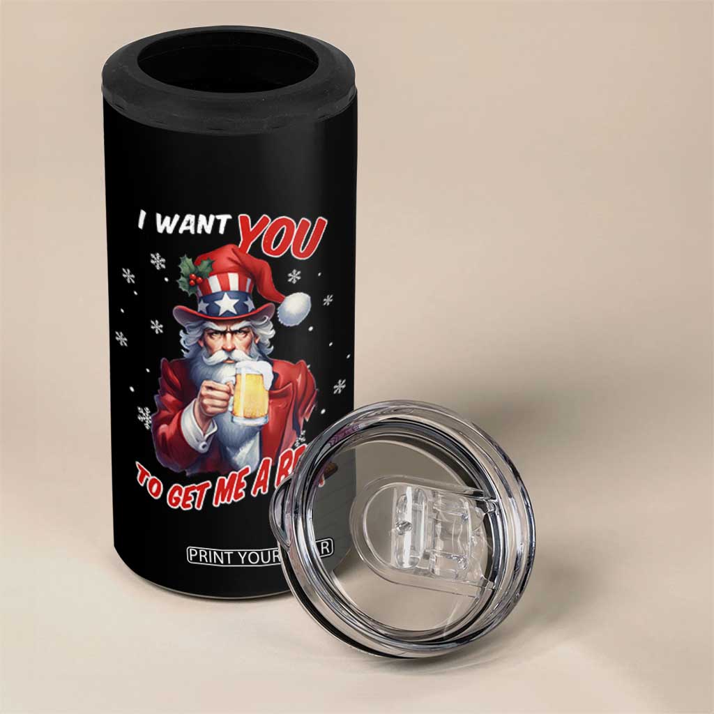 Funny Christmas Beer 4 in 1 Can Cooler Tumbler I Want You To Get Me A Beer Santa Uncle Sam TS11 Print Your Wear