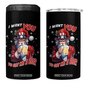Funny Christmas Beer 4 in 1 Can Cooler Tumbler I Want You To Get Me A Beer Santa Uncle Sam TS11 One Size: 16 oz Black Print Your Wear