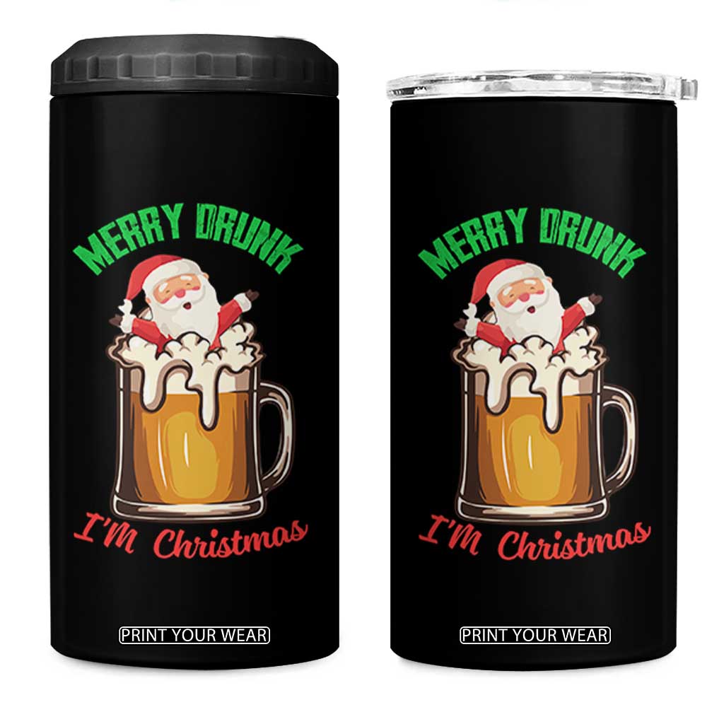 Funny Christmas Beer 4 in 1 Can Cooler Tumbler Merry Drunk I'm Xmas Wasted Santa TS11 One Size: 16 oz Black Print Your Wear