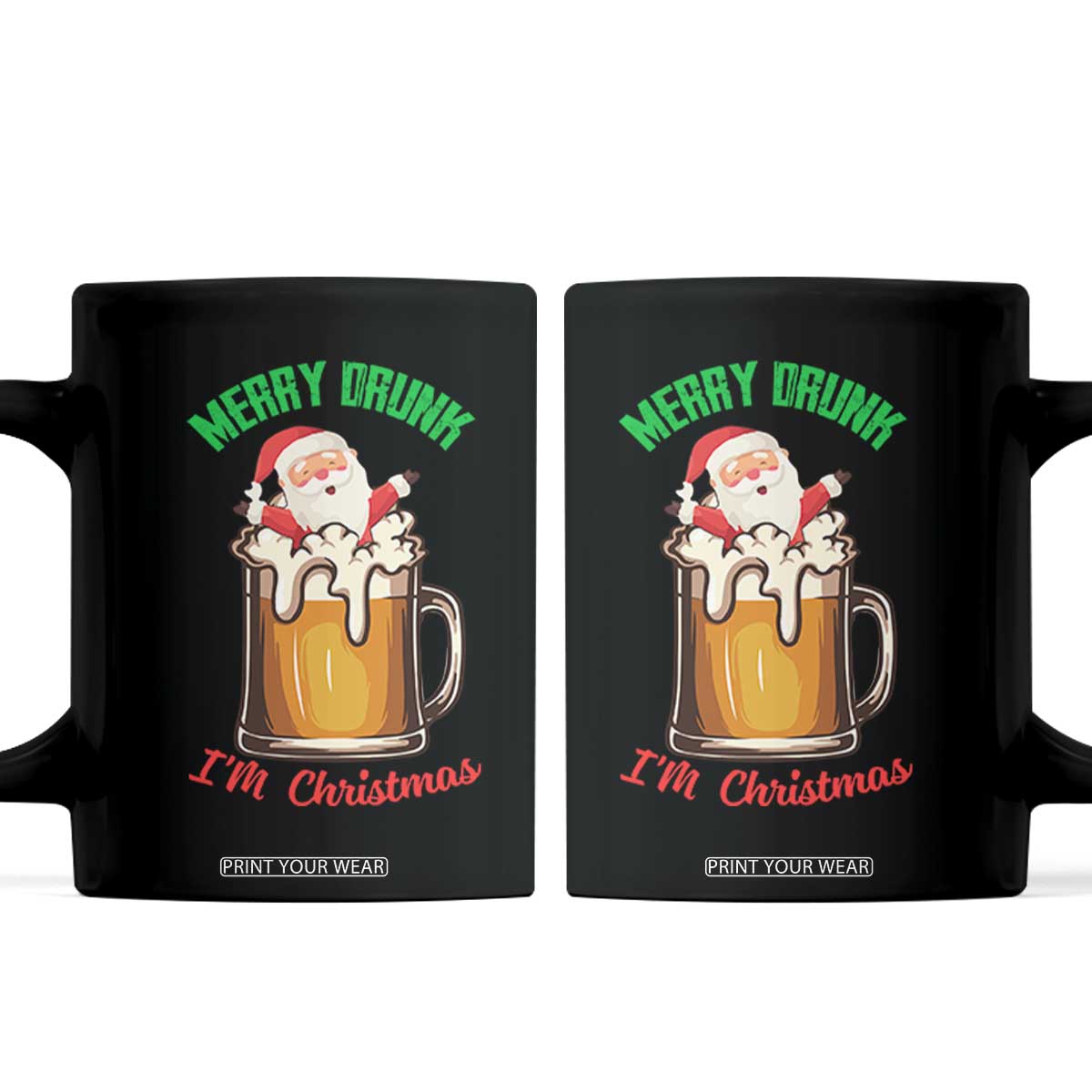 Funny Christmas Beer Coffee Mug Merry Drunk I'm Xmas Wasted Santa TS11 Black Print Your Wear