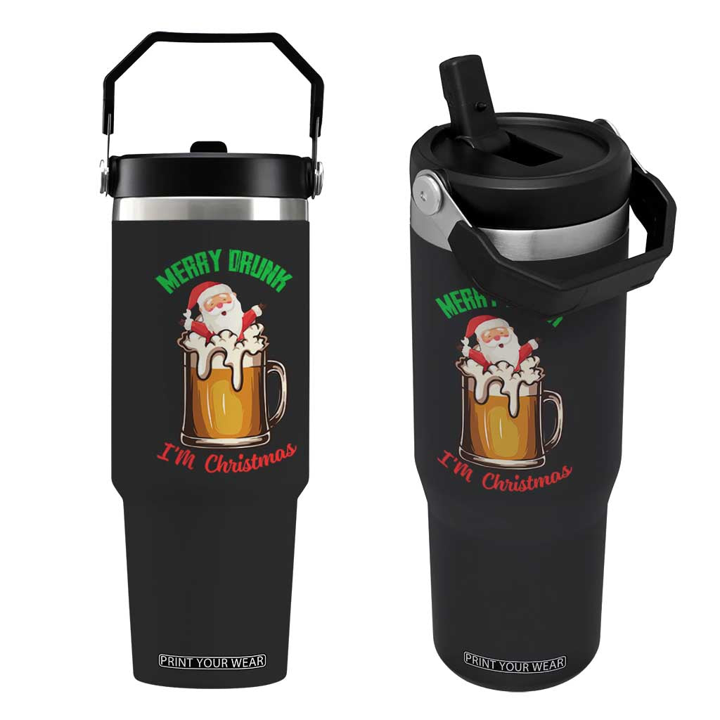 Funny Christmas Beer Flip Straw Tumbler Merry Drunk I'm Xmas Wasted Santa TS11 One Size: 30 oz Black Print Your Wear