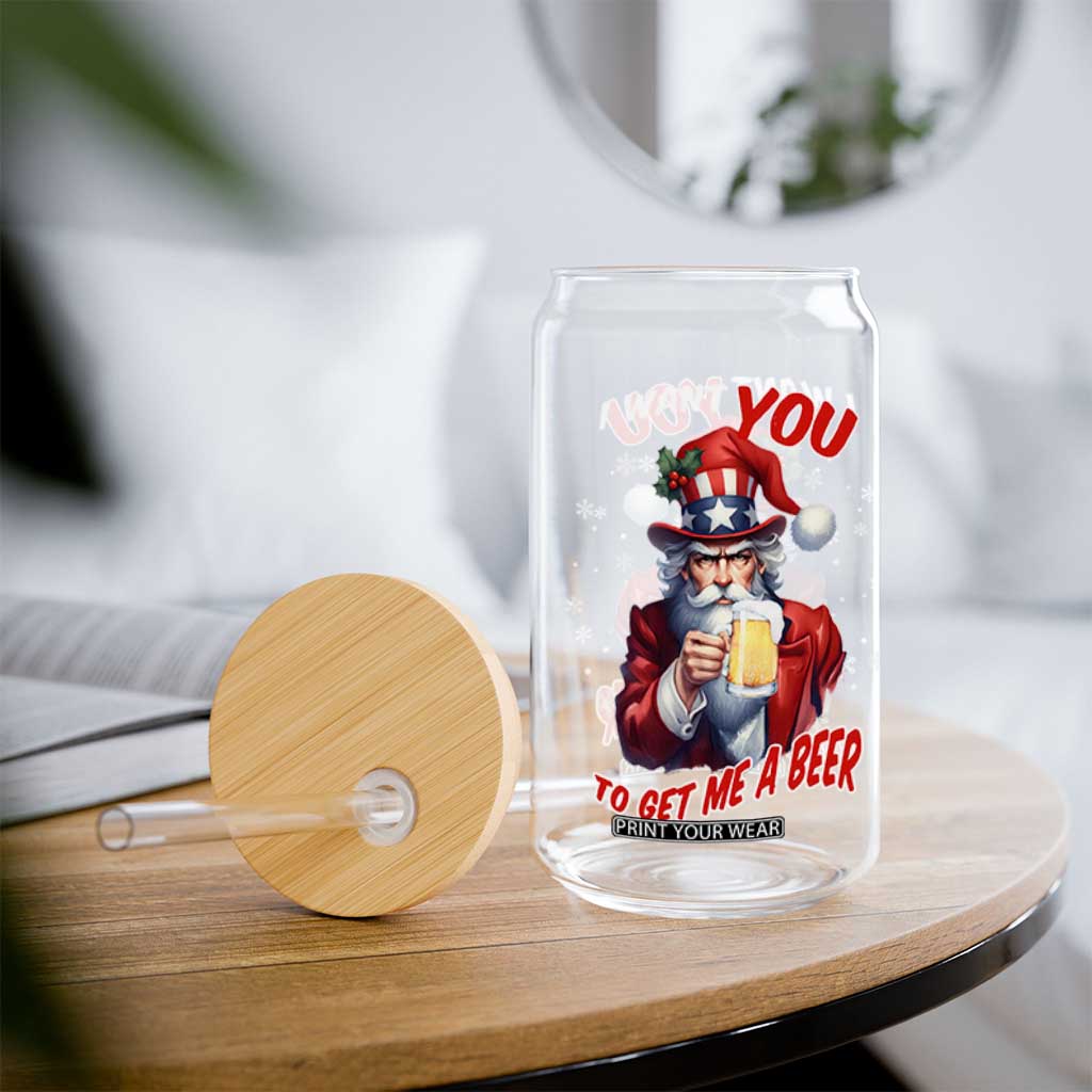 Funny Christmas Beer Glass Can I Want You To Get Me A Beer Santa Uncle Sam TS11 Print Your Wear
