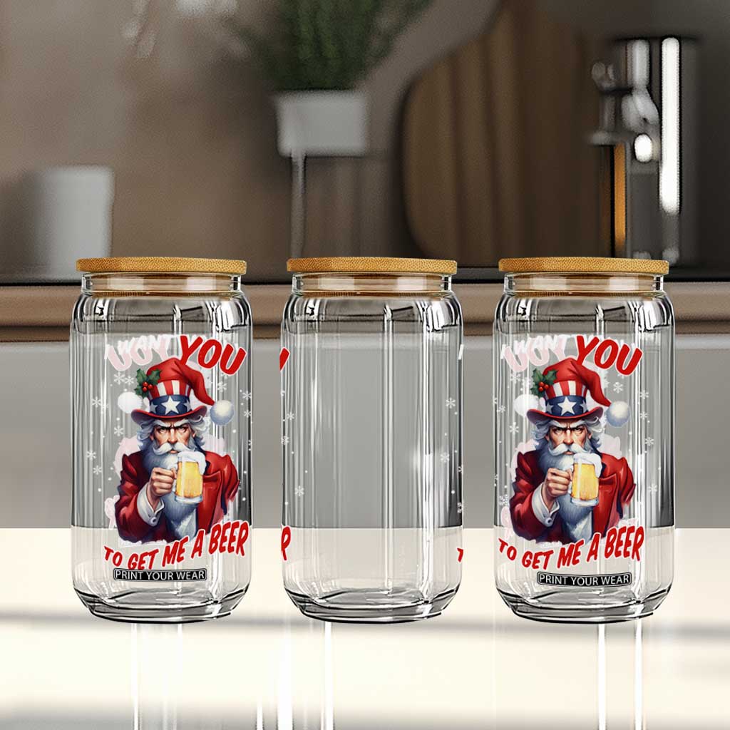 Funny Christmas Beer Glass Can I Want You To Get Me A Beer Santa Uncle Sam TS11 Print Your Wear