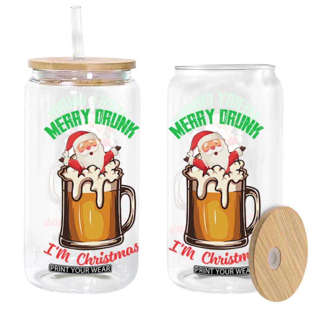 Funny Christmas Beer Glass Can Merry Drunk I'm Xmas Wasted Santa TS11 Black Print Your Wear