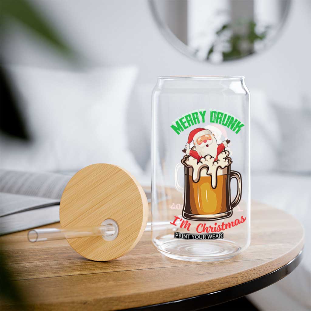 Funny Christmas Beer Glass Can Merry Drunk I'm Xmas Wasted Santa TS11 Print Your Wear