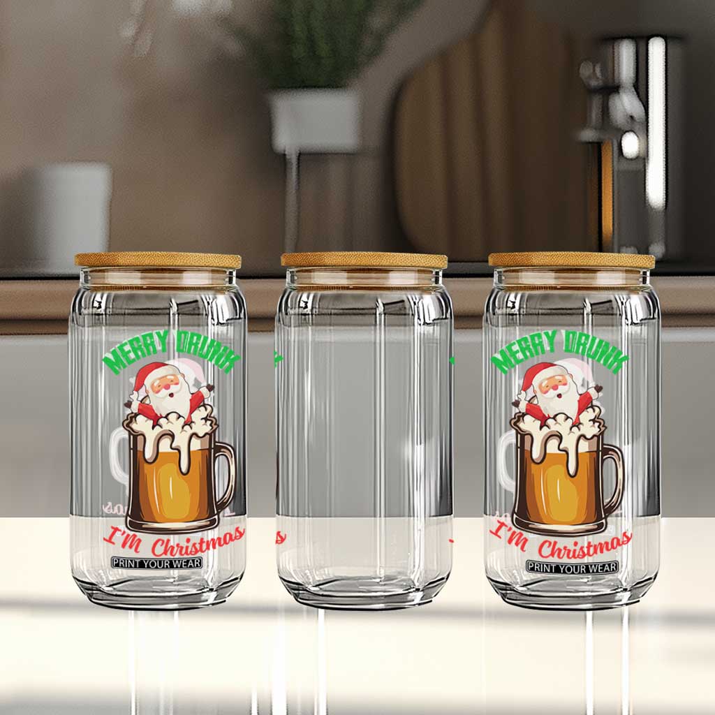 Funny Christmas Beer Glass Can Merry Drunk I'm Xmas Wasted Santa TS11 Print Your Wear