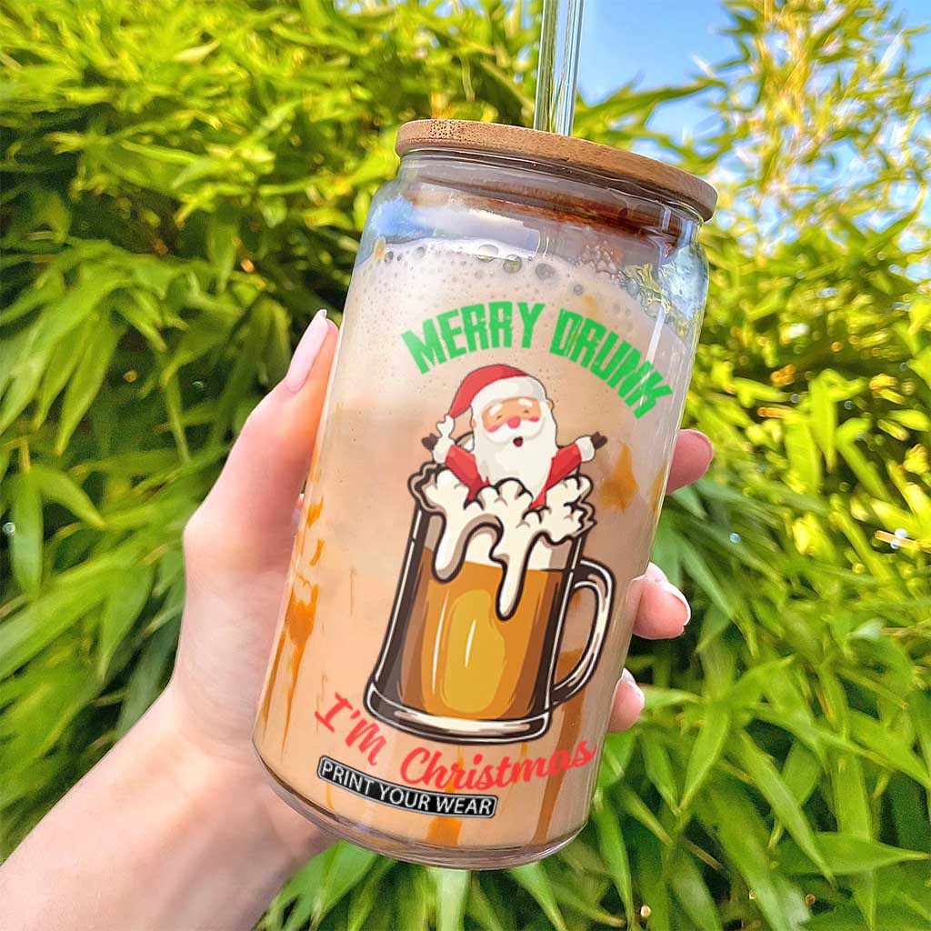 Funny Christmas Beer Glass Can Merry Drunk I'm Xmas Wasted Santa TS11 Print Your Wear