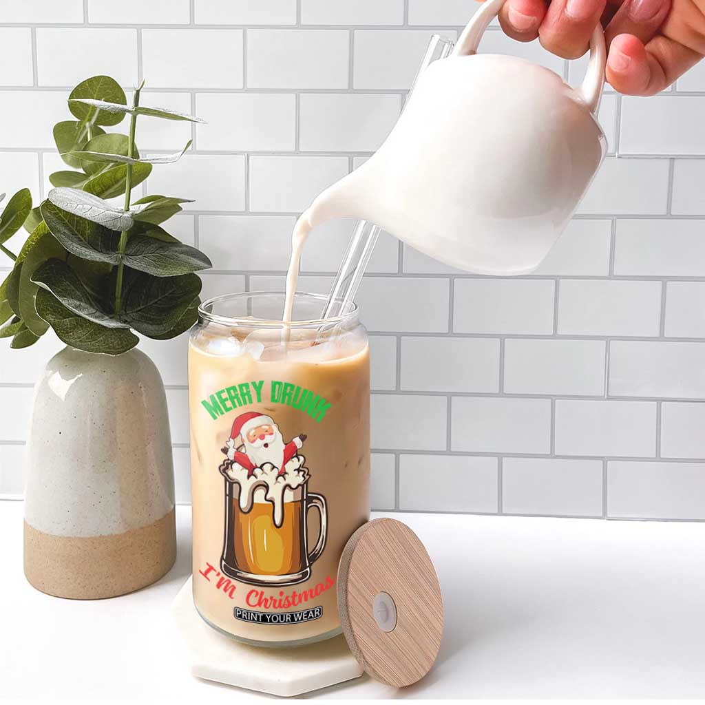 Funny Christmas Beer Glass Can Merry Drunk I'm Xmas Wasted Santa TS11 Print Your Wear