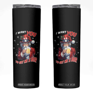 Funny Christmas Beer Skinny Tumbler I Want You To Get Me A Beer Santa Uncle Sam TS11 Black Print Your Wear