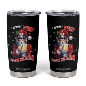 Funny Christmas Beer Tumbler Cup I Want You To Get Me A Beer Santa Uncle Sam TS11 Black Print Your Wear