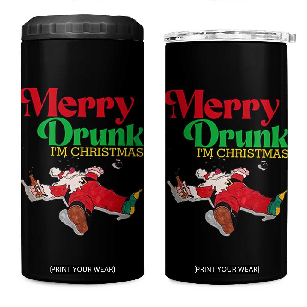 Funny Christmas Beers 4 in 1 Can Cooler Tumbler Merry Drunk I'm Christmas Santa TS11 One Size: 16 oz Black Print Your Wear