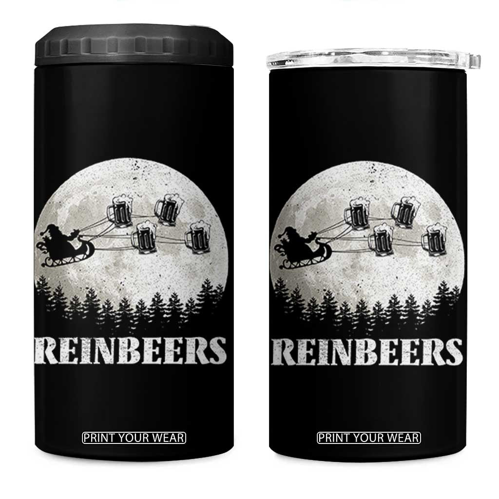 Funny Christmas Beers 4 in 1 Can Cooler Tumbler Reinbeers Santa Sleigh Moon TS11 One Size: 16 oz Black Print Your Wear