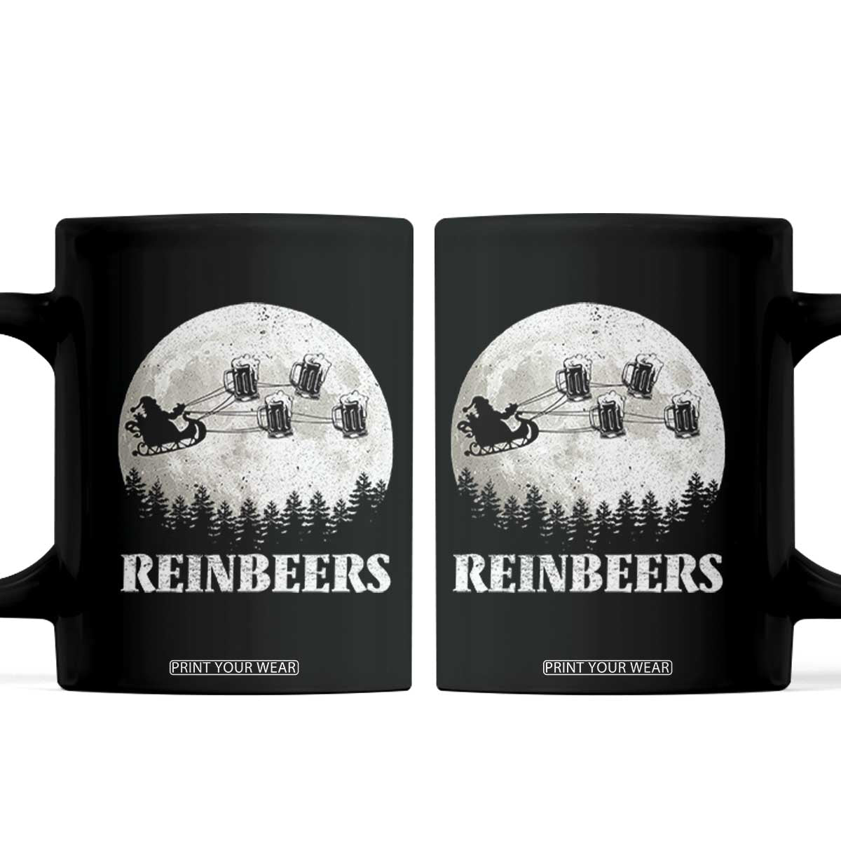 Funny Christmas Beers Coffee Mug Reinbeers Santa Sleigh Moon TS11 Black Print Your Wear
