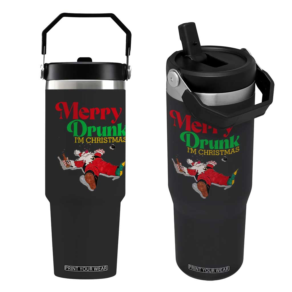 Funny Christmas Beers Flip Straw Tumbler Merry Drunk I'm Christmas Santa TS11 One Size: 30 oz Black Print Your Wear
