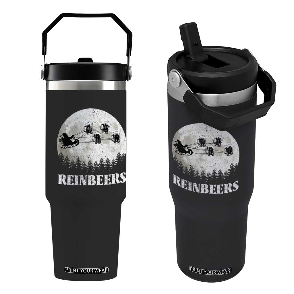 Funny Christmas Beers Flip Straw Tumbler Reinbeers Santa Sleigh Moon TS11 One Size: 30 oz Black Print Your Wear
