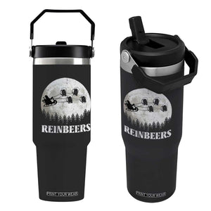 Funny Christmas Beers Flip Straw Tumbler Reinbeers Santa Sleigh Moon TS11 One Size: 30 oz Black Print Your Wear