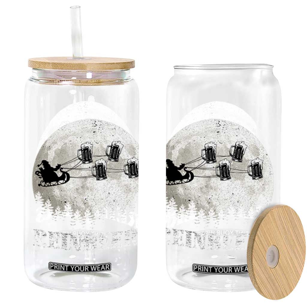 Funny Christmas Beers Glass Can Reinbeers Santa Sleigh Moon TS11 Black Print Your Wear