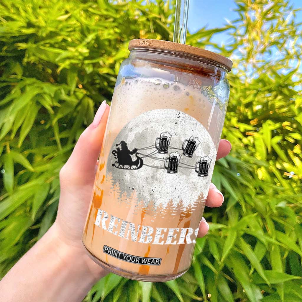 Funny Christmas Beers Glass Can Reinbeers Santa Sleigh Moon TS11 Print Your Wear