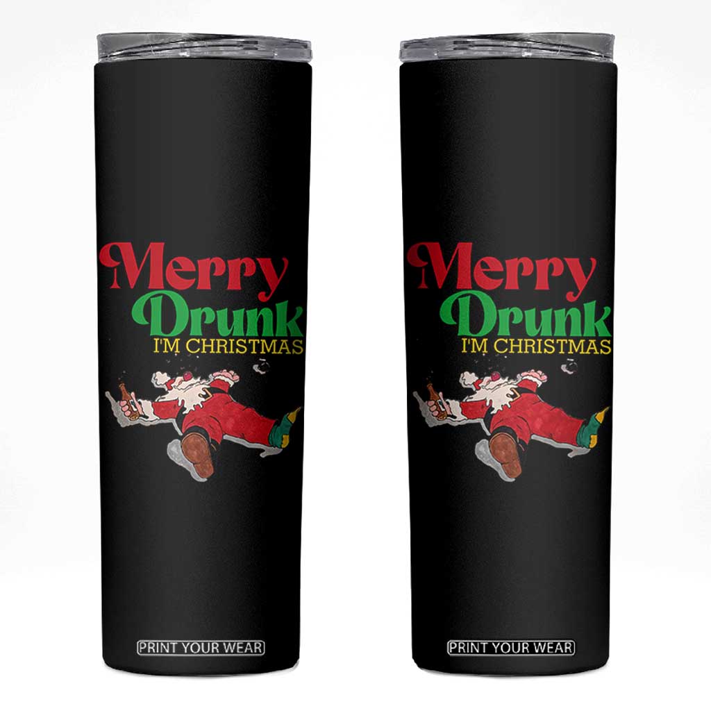 Funny Christmas Beers Skinny Tumbler Merry Drunk I'm Christmas Santa TS11 Black Print Your Wear