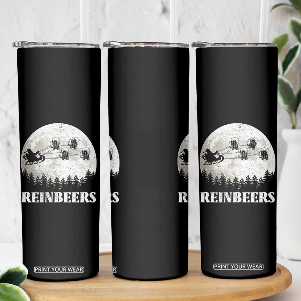 Funny Christmas Beers Skinny Tumbler Reinbeers Santa Sleigh Moon TS11 Print Your Wear