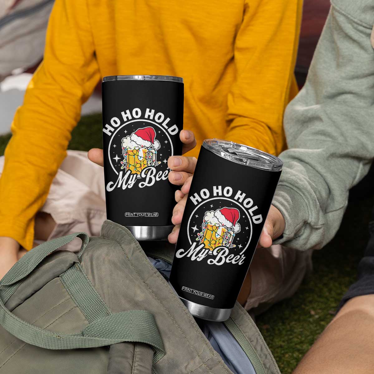 Funny Christmas Beers Tumbler Cup Ho Ho Hold My Beer Vintage Mug Santa Hat TS11 Print Your Wear