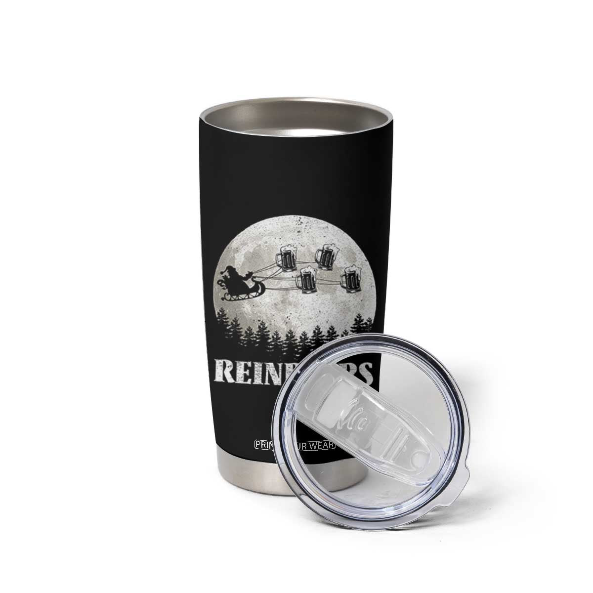 Funny Christmas Beers Tumbler Cup Reinbeers Santa Sleigh Moon TS11 Print Your Wear
