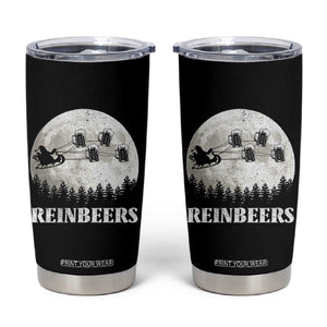 Funny Christmas Beers Tumbler Cup Reinbeers Santa Sleigh Moon TS11 Black Print Your Wear