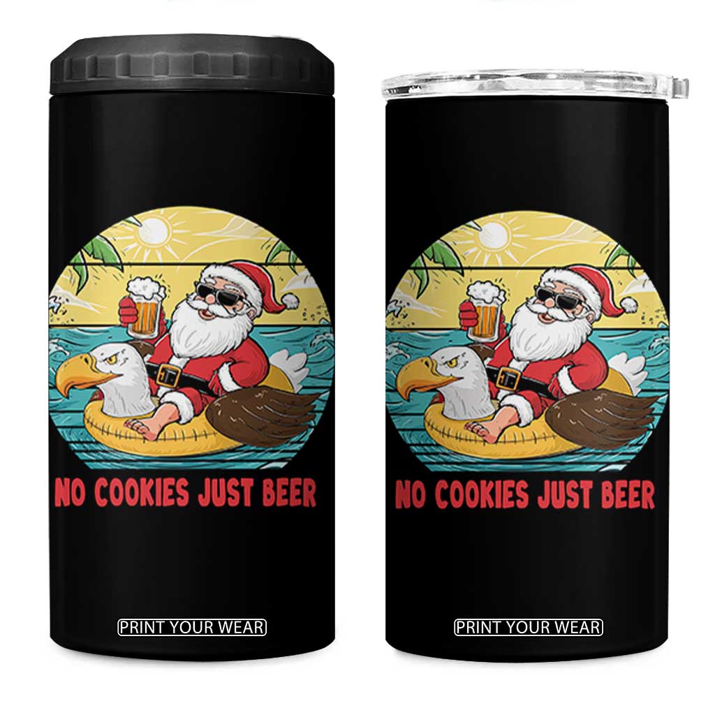 Funny Christmas In July 4 in 1 Can Cooler Tumbler No Cookies Just Beer Santa Summer Season Eagle Float TS11 One Size: 16 oz Black Print Your Wear