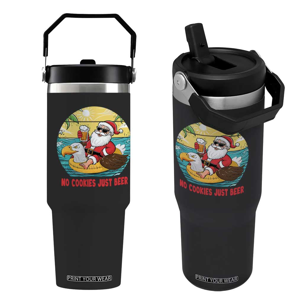 Funny Christmas In July Flip Straw Tumbler No Cookies Just Beer Santa Summer Season Eagle Float TS11 One Size: 30 oz Black Print Your Wear