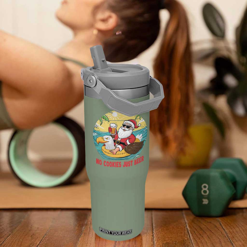 Funny Christmas In July Flip Straw Tumbler No Cookies Just Beer Santa Summer Season Eagle Float TS11 One Size: 30 oz Moss Green Print Your Wear
