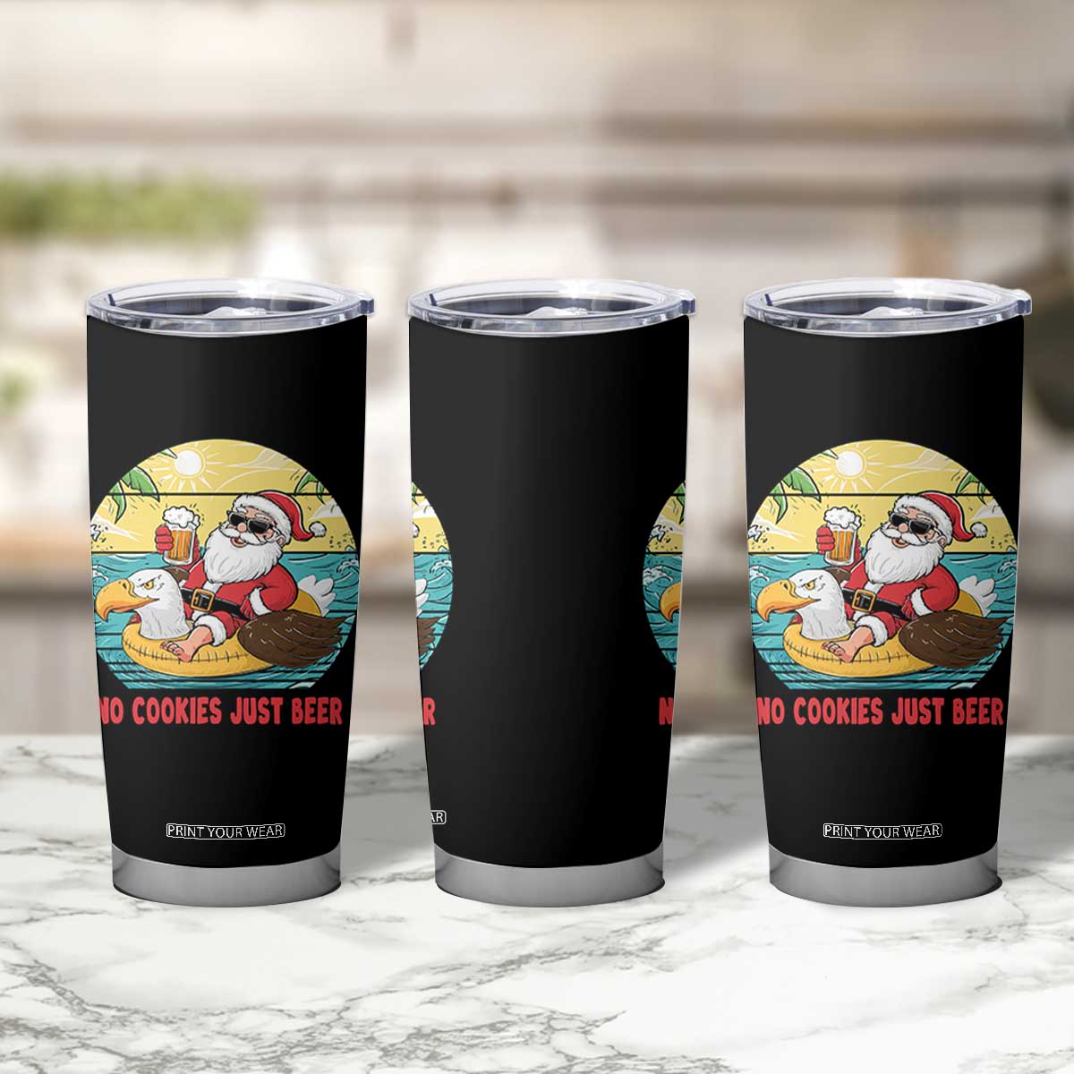 Funny Christmas In July Tumbler Cup No Cookies Just Beer Santa Summer Season Eagle Float TS11 Print Your Wear